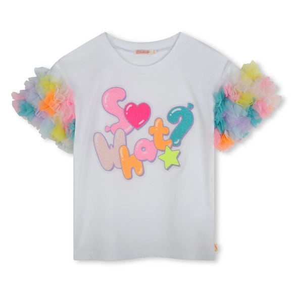 Billieblush White Tee with Multicolor Ruffled Sleeves - Picture 1 of 2